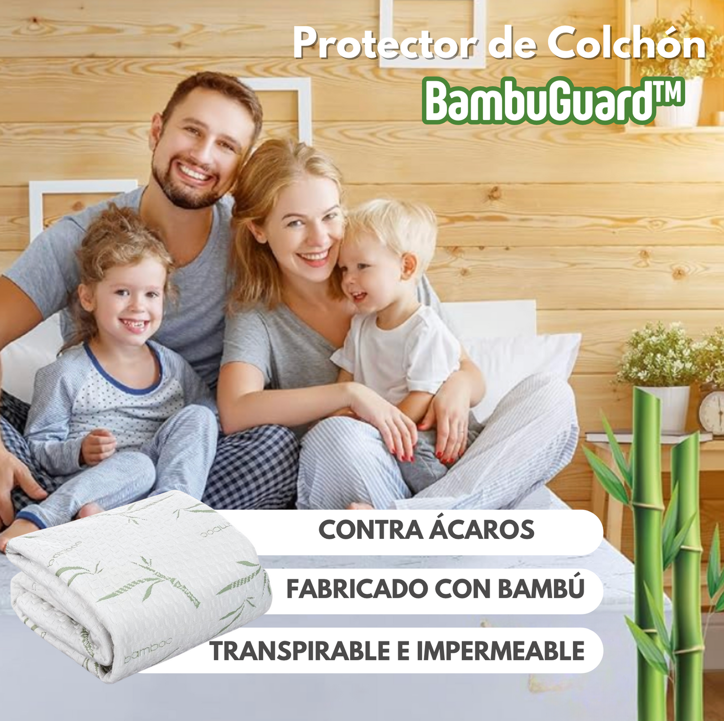BambuGuard™ – Protector de Colchón Impermeable, Antiácaros y Transpirable